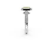Milgrain Halo Engagement Ring Setting for Fancy Yellow Asscher Cut Center with Three-Sided Pave Band and Prong Head in White Gold
