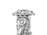 Milgrain Halo Engagement Ring Setting for Pear-Shaped Center with Shoulder Bezels and Prong Head in White Gold