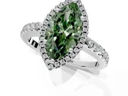 Accent Halo Engagement Ring Setting for Fancy Green Marquise Center with Full-Length Pave Band and Prong Head in White Gold