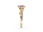 Leaf Motif Engagement Ring Setting for Fancy Pink Pear-Shaped Center with Pave Band and Prong Head in Yellow Gold