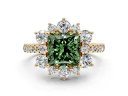Floral Halo Engagement Ring Setting for Fancy Green Princess Cut Center with Pave Accents and Prong Head in Yellow Gold