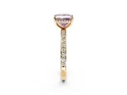 Hidden Halo Engagement Ring Setting for Fancy Pink Princess Cut Center with Pave Band and Prong Head in Yellow Gold