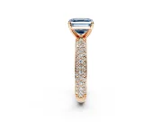 Solitaire Engagement Ring Setting for Fancy Blue Asscher Cut Center with Domed Multi-Row Pave Band and Prong Head in Rose Gold