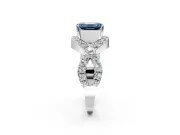 Halo Engagement Ring Setting for Fancy Blue Emerald Cut Center with Pave Infinity Twist Band and Prong Head in Sterling Silver