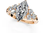 Cluster Engagement Ring Setting for Marquise Center with Round Cut Accent Frame and Prong Head in Rose Gold