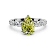 Solitaire Engagement Ring Setting for Fancy Yellow Pear-Shaped Center with Large Accent Band and Prong Head in Sterling Silver