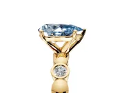 Solitaire Engagement Ring Setting for Fancy Blue Pear-Shaped Center with Beaded Bezel Station Band and Prong Head in Yellow Gold