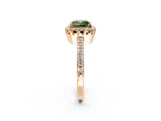 Halo Engagement Ring Setting for Fancy Green Cushion Cut Center with Inner Milgrain Border and Prong Head in Rose Gold