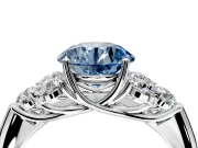 Cluster Engagement Ring Setting for Fancy Blue Round Cut Center with Round Cut Accent Frame and Prong Head in Platinum