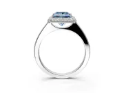 Halo Engagement Ring Setting for Fancy Blue Princess Cut Center with Plain Tapered Band and Prong Head in Platinum