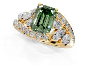 Halo Engagement Ring Setting for Fancy Green Emerald Cut Center with Marquise and Pave Bypass Band and Prong Head in Yellow Gold