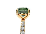 Solitaire Engagement Ring Setting for Fancy Green Cushion Cut Center with Micro Pave Band and Prong Head in Yellow Gold
