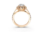 Double Halo Engagement Ring Setting for Cushion Cut Center with Narrow Pave Split Shank and Prong Head in Rose Gold