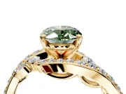 Solitaire Engagement Ring Setting for Fancy Green Oval Center with Pave Bypass Twist Band and Prong Head in Yellow Gold