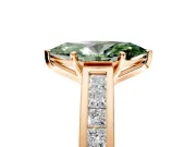 Solitaire Engagement Ring Setting for Fancy Green Marquise Center with Princess Cut Channel Band and Prong Head in Rose Gold