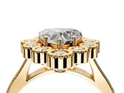 Cluster Halo Engagement Ring Setting for Heart-Shaped Center with Milgrain Bezel Accents and Prong Head in Yellow Gold