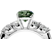 5 Stone Engagement Ring Setting for Fancy Green Cushion Cut Center with Graduated Accents and Prong Head in Platinum