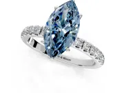 Open Basket Engagement Ring Setting for Fancy Blue Marquise Center with Pave Band and Prong Head in Platinum