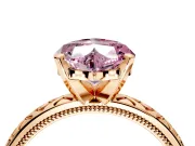 Solitaire Engagement Ring Setting for Fancy Pink Heart-Shaped Center with Milgrain X Pattern Band and Prong Head in Rose Gold