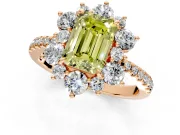 Floral Halo Engagement Ring Setting for Fancy Yellow Emerald Cut Center with Pave Accents and Prong Head in Rose Gold