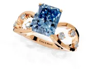 Solitaire Engagement Ring Setting for Fancy Blue Radiant Cut Center with Criss-Cross Accent Band and Prong Head in Rose Gold