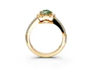 Milgrain Halo Engagement Ring Setting for Fancy Green Pear-Shaped Center with Three-Sided Pave Band and Prong Head in Yellow Gold