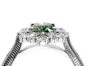 Milgrain Halo Engagement Ring Setting for Fancy Green Oval Center with Bezel Point Accents and Prong Head in Sterling Silver