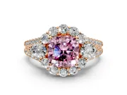 Halo Engagement Ring Setting for Fancy Pink Cushion Cut Center with Two-Strand Split Shank and Prong Head in Rose Gold