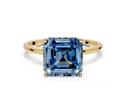 Solitaire Engagement Ring Setting for Fancy Blue Asscher Cut Center with Straight Thin Band and Prong Head in Yellow Gold