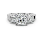 3 Stone Engagement Ring Setting for Cushion Cut Center with Matching Side Accents and Prong Head in Platinum