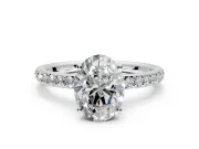 Solitaire Engagement Ring Setting for Oval Center with Fine Pave Band and Prong Head in White Gold