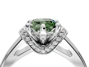 Solitaire Engagement Ring Setting for Fancy Green Cushion Cut Center with Wide Band, Pave Collar and Prong Head in Sterling Silver
