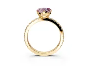 Solitaire Engagement Ring Setting for Fancy Pink Heart-Shaped Center with Fine Pave Band and Claw Prong Head in Yellow Gold