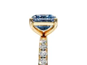 Solitaire Engagement Ring Setting for Fancy Blue Asscher Cut Center with Micro Pave Band and Prong Head in Yellow Gold