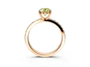 Solitaire Engagement Ring Setting for Fancy Yellow Oval Center with Round Cut Pave Band and Prong Head in Rose Gold