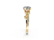Leaf Motif Engagement Ring Setting for Round Cut Center with Pave Band and Prong Head in Yellow Gold