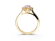 Milgrain Floral Halo Engagement Ring Setting for Fancy Pink Pear-Shaped Center with Pave Band and Prong Head in Yellow Gold