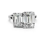 Emerald Cut and Emerald Cut Lab-Grown Diamond Toi et Moi Engagement Ring with Prong-Set Stones in Platinum