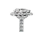 Halo Engagement Ring Setting for Pear-Shaped Center with Raised Halo, Pave Band and Prong Head in Platinum