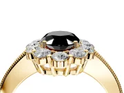 Halo Engagement Ring Setting for Fancy Black Oval Center with Milgrain Channel Band and Prong Head in Yellow Gold