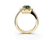 Milgrain Halo Engagement Ring Setting for Fancy Green Round Cut Center with Three-Sided Pave Band and Prong Head in Yellow Gold