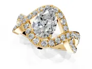 Halo Engagement Ring Setting for Pear-Shaped Center with Pave Infinity Twist Band and Prong Head in Yellow Gold