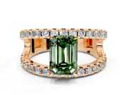 Solitaire Engagement Ring Setting for Fancy Green Emerald Cut Center with Wide-Open Split Shank and Prong Head in Rose Gold