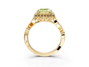 Halo Engagement Ring Setting for Fancy Yellow Princess Cut Center with Leaf Motif Split Shank and Prong Head in Yellow Gold