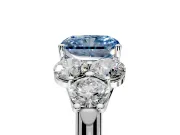 Cluster Engagement Ring Setting for Fancy Blue Radiant Cut Center with Round Cut Accent Frame and Prong Head in Platinum