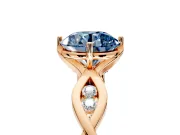 Solitaire Engagement Ring Setting for Fancy Blue Round Cut Center with Accented Twist Band and Leaf Prong Head in Rose Gold