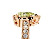 Milgrain Halo Engagement Ring Setting for Fancy Yellow Pear-Shaped Center with Wide Pave Band and Prong Head in Rose Gold