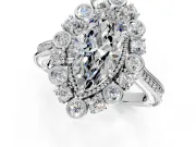 Milgrain Halo Engagement Ring Setting for Marquise Center with Bezel Point Accents and Prong Head in Platinum