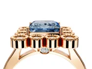 Cluster Halo Engagement Ring Setting for Fancy Blue Princess Cut Center with Milgrain Bezel Accents and Prong Head in Rose Gold