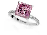 Solitaire Engagement Ring Setting for Fancy Pink Princess Cut Center with Pave Accents and Prong Head in Platinum